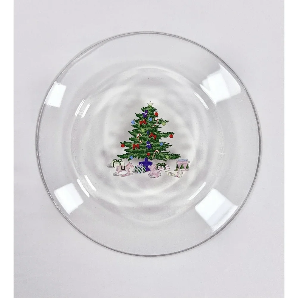 Vintage Arcoroc France Christmas Tree Milk and Cookies for Santa Glass Plate Set